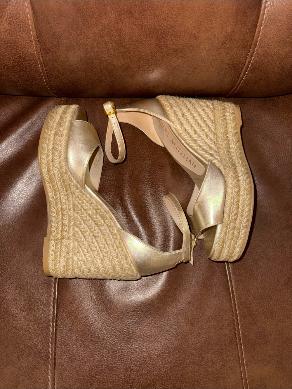 Stuart Weitzman Gold Espadrille Wedge Sandals with Ankle Strap - Picture 3 of 8